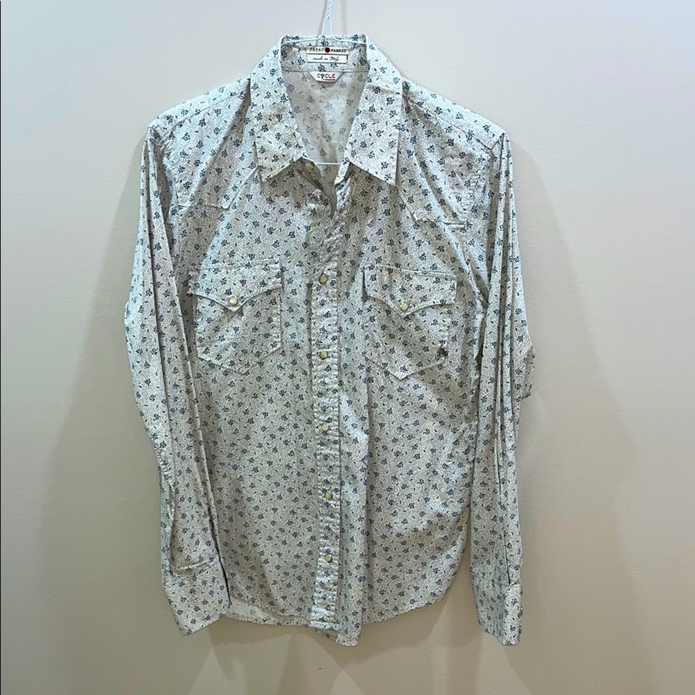 Designer Cycle Men’s Handmade Western Shirt Blue Leaf Pattern. New Condition.